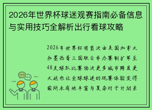 2026年世界杯球迷观赛指南必备信息与实用技巧全解析出行看球攻略 2026年世界杯球迷观赛指南必备信息与实用技巧全解析出行看球攻略